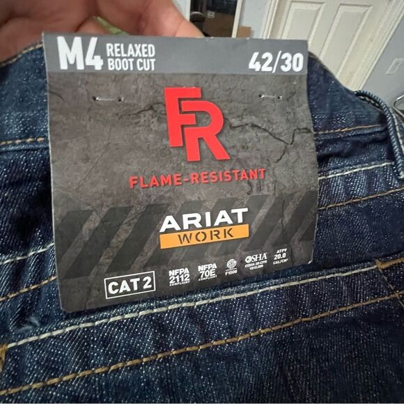 New! Ariat Work Flame Resistant CAT 2 Relaxed Basic Boot Cut Blue Jean Sz 42X30 - Picture 10 of 11